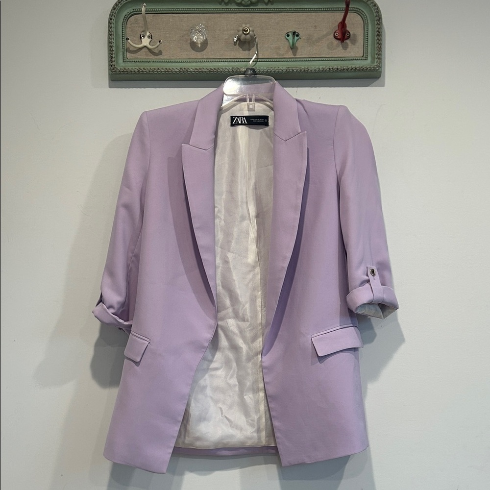 Zara Women's XS Open Front Soft Purple Blazer tab sleeve business career wear